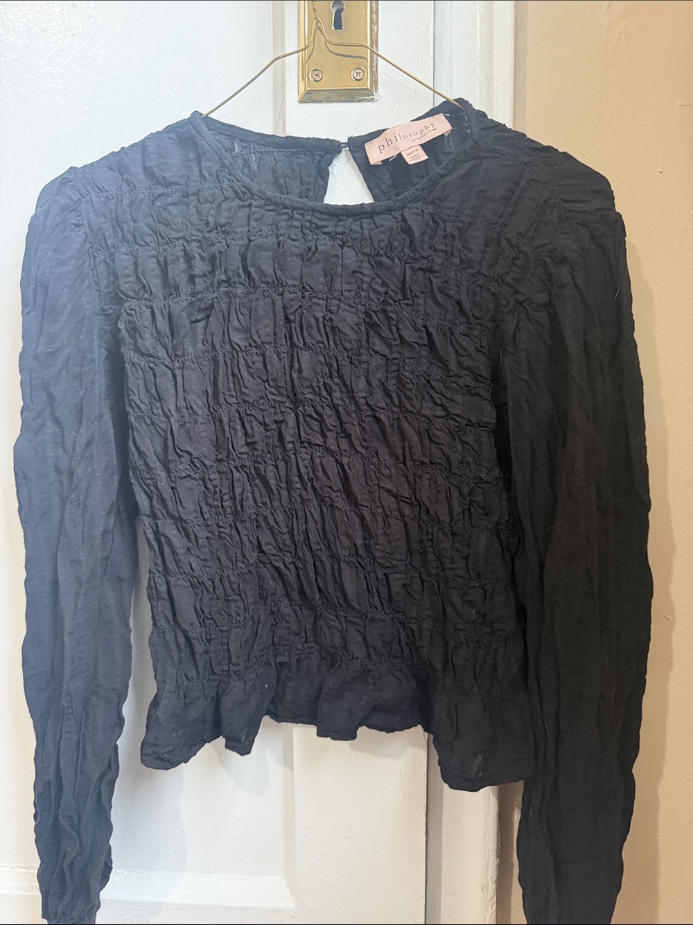 Philosophy Black Long-Sleeve Crinkle Top